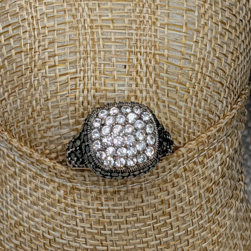 Vintage Sterling Silver 925 CZ Crystal Marcasite Stone Signet Ring Size 5.75 - Picture 4 of 16